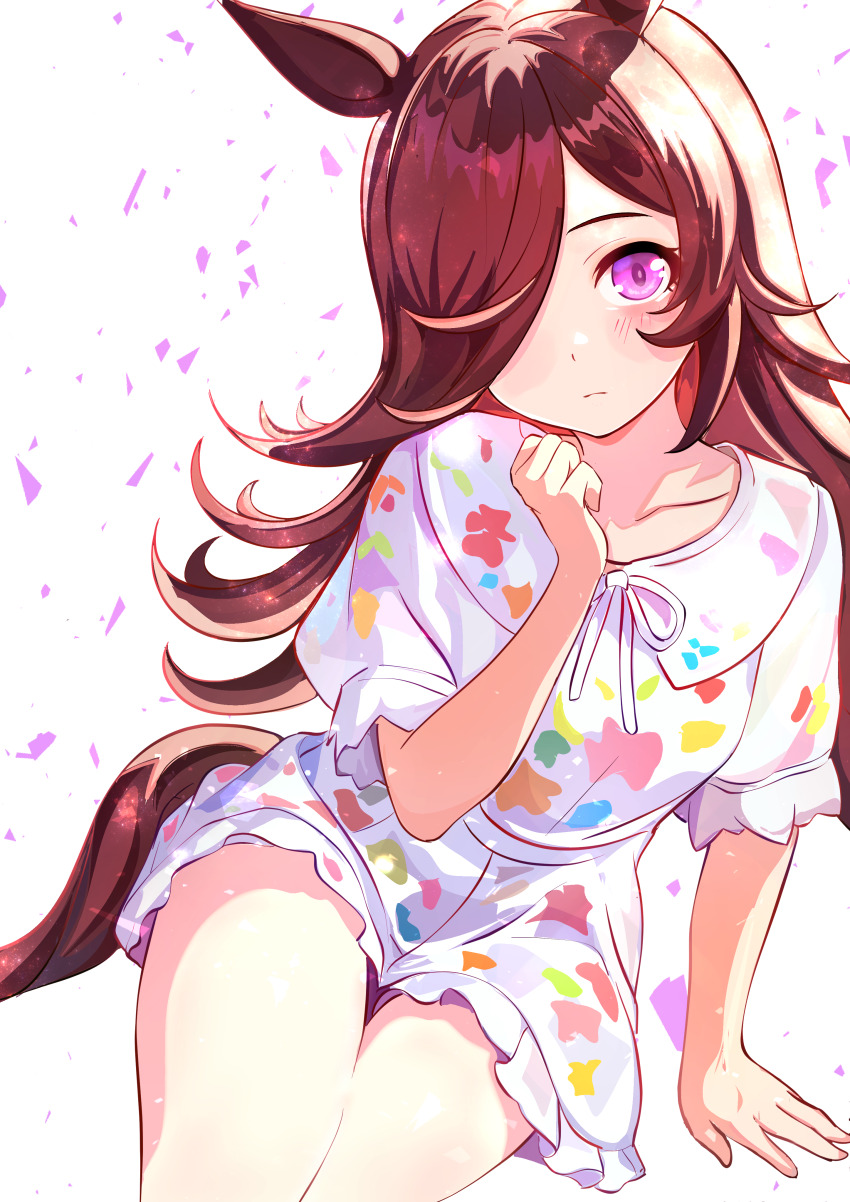 1girl, absurdres, animal_ears, blush, brown_hair, closed_mouth, commentary, cowboy_shot