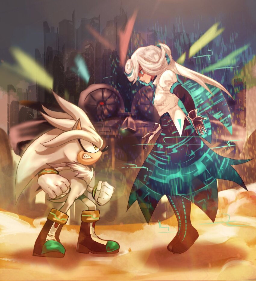 1boy, 1girl, aged_up, black_boots, blue_eyes, boots, city, city_lights