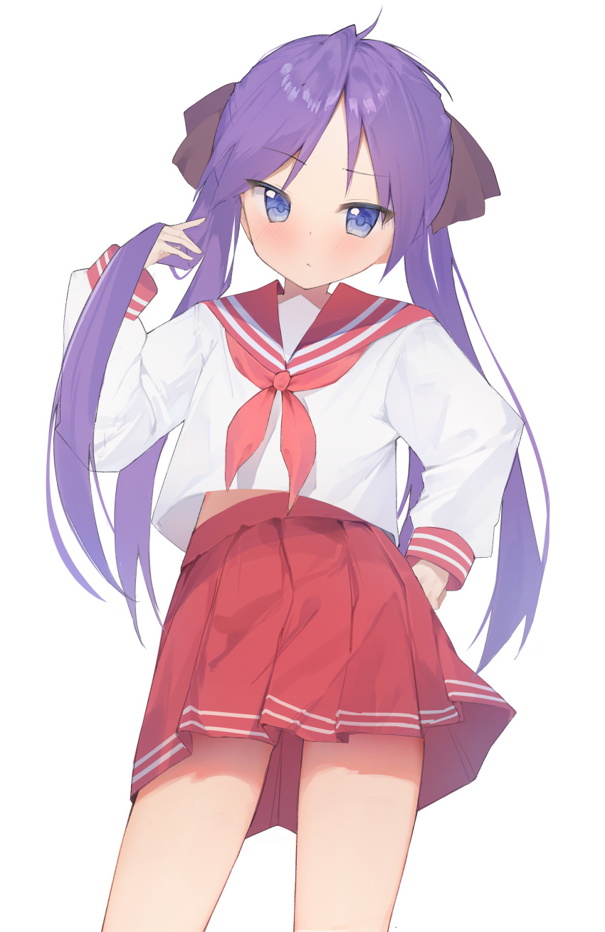 1girl, absurdres, black_ribbon, blue_eyes, blue_pupils, blush, closed_mouth, commentary