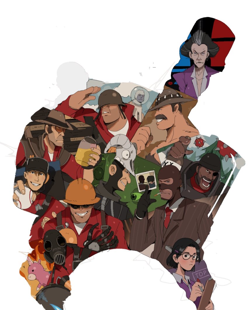 2girls, 6+boys, absurdres, administrator_(tf2), ball, baseball_(object), battlefield, bendedede