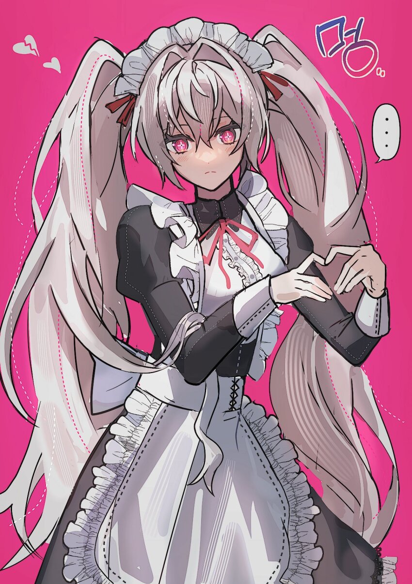 ..., 1girl, alternate_costume, apron, black_dress, commission, cross-shaped_pupils, dress