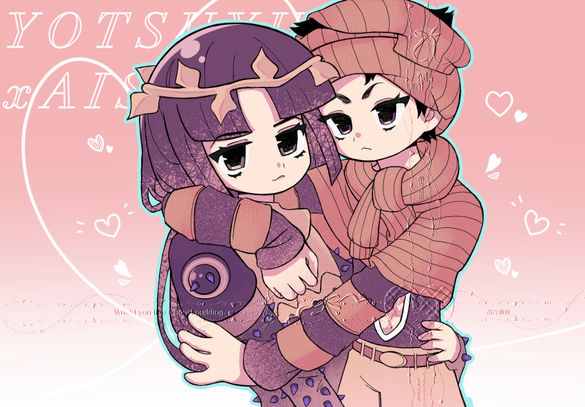 2boys, absurdres, belt, belt_buckle, black_eyes, black_hair, black_shirt, blunt_bangs