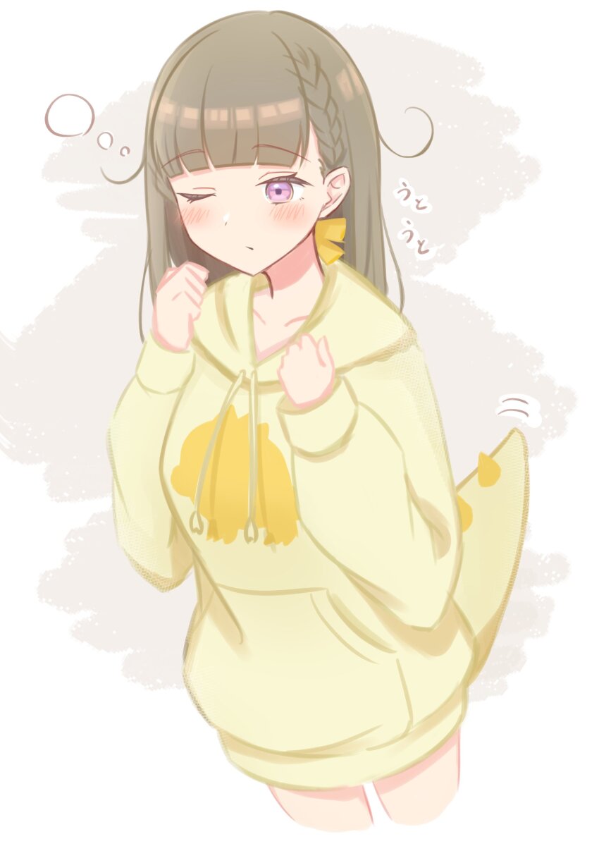 1girl, absurdres, bow, braid, brown_hair, center-flap_bangs, collarbone, commentary_request