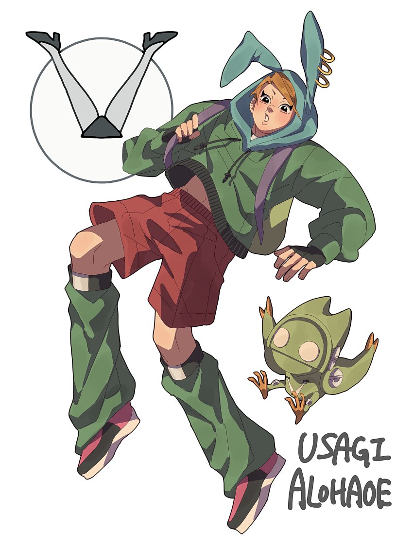 1boy, 1other, absurdres, adapted_costume, animal_ears, animal_hood, backpack, bag