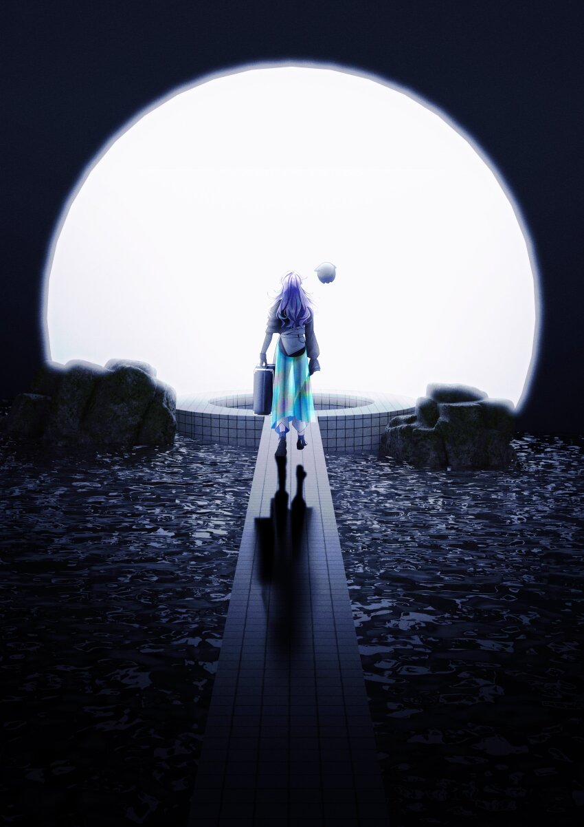 1boy, 1girl, 404_4628, absurdres, facing_away, from_behind, full_moon, highres