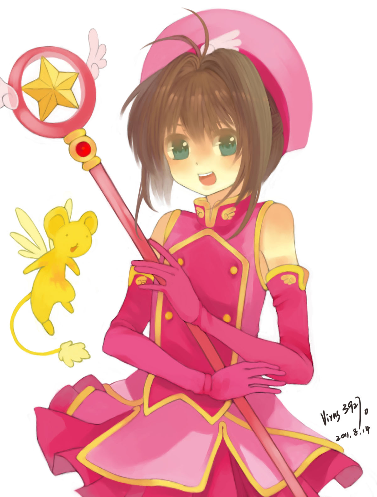 1990s_(style), 1girl, bad_id, bad_pixiv_id, bingdu_3927, brown_hair, cardcaptor_sakura, child