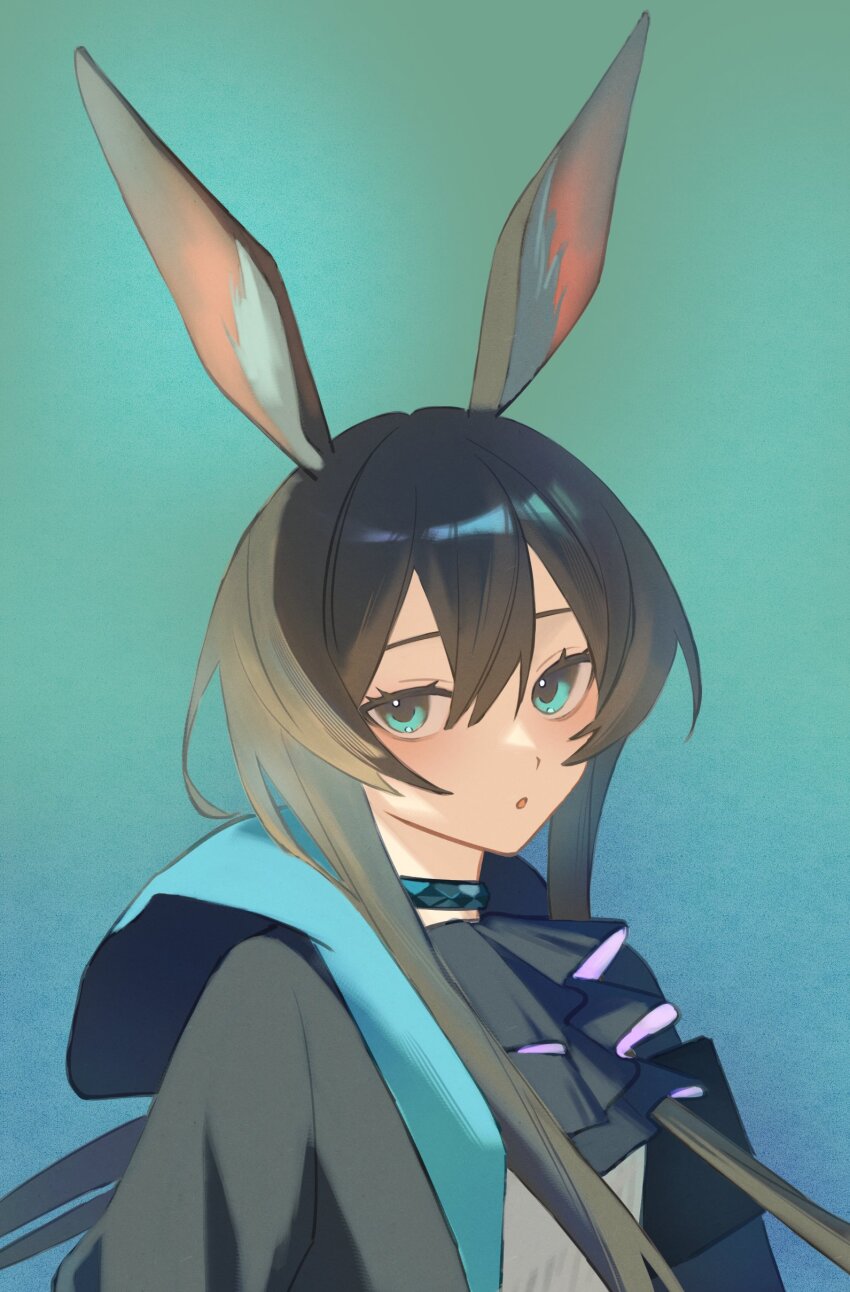 1girl, 55555may, :o, absurdres, amiya_(arknights), animal_ears, aqua_eyes, arknights