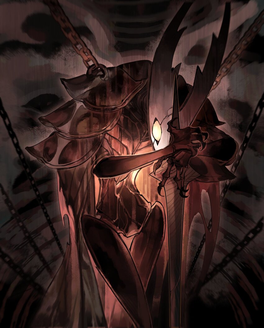 1other, armor, black_skin, blood, breastplate, chain, cloak, colored_skin