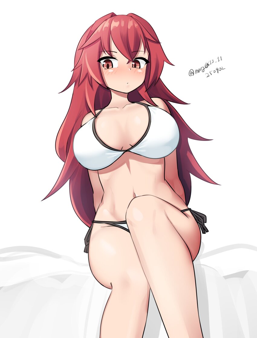 1girl, absurdres, bikini, breasts, brown_eyes, collarbone, cosplay, dated