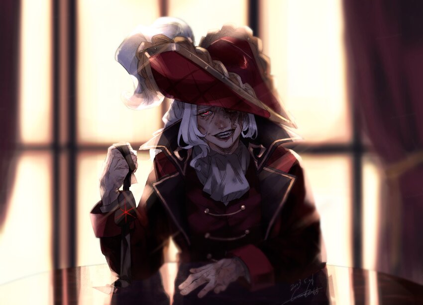 1girl, :d, absurdres, ascot, asymmetrical_sidelocks, backlighting, blurry, blurry_background