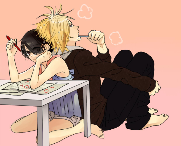 eden_no_ori, glasses, kouichi_yarai, motoko_kurusu, table, teacher_and_student