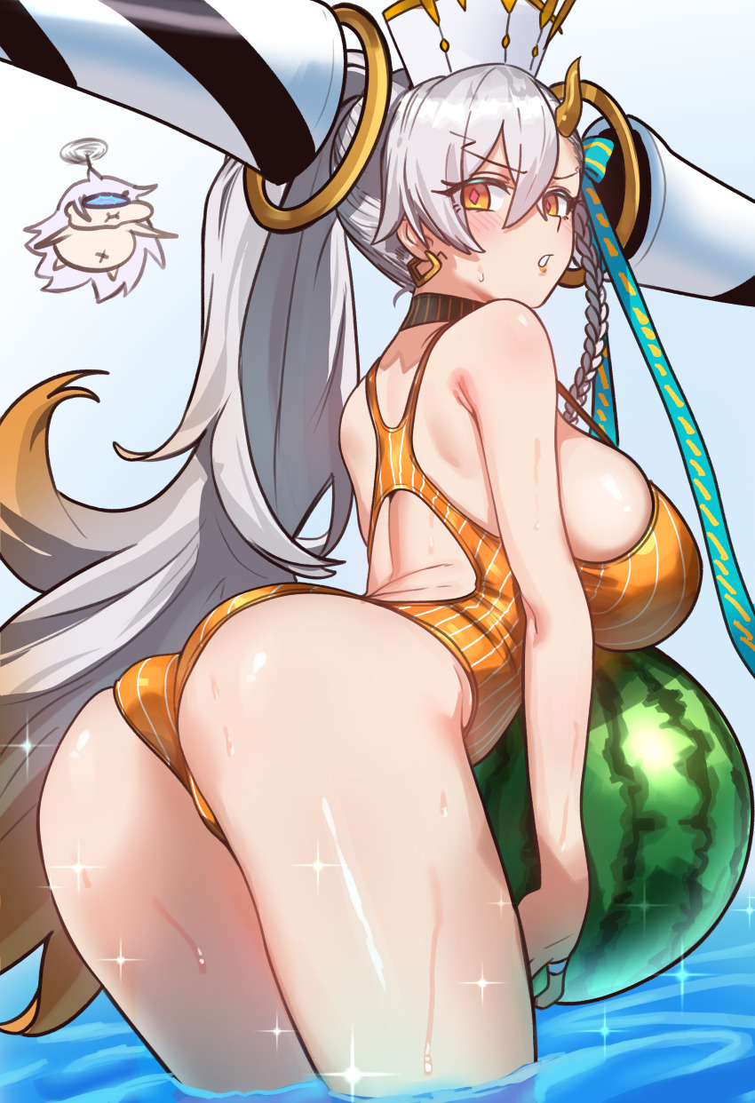 2girls, absurdres, alternate_costume, ass, asymmetrical_bangs, bad_discord_link, bad_link, ball