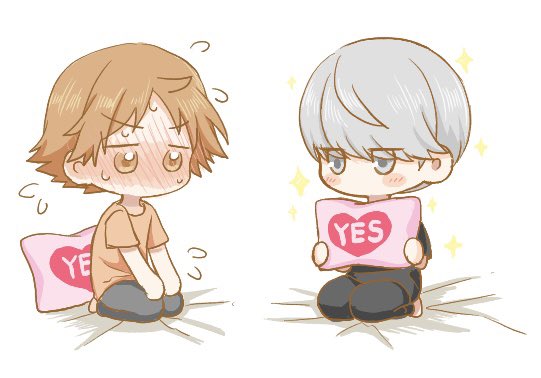 2boys, black_pants, blush, brown_eyes, brown_hair, chibi, chibi_only, commentary_request