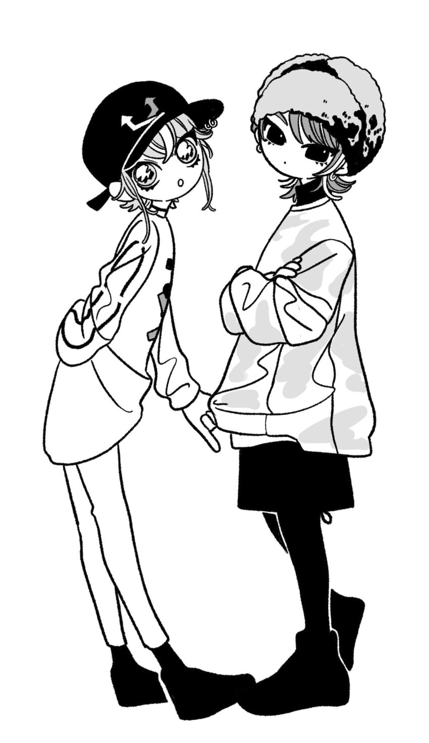 2boys, :o, abinofa, akune_rindo, amemura_ramuda, arm_behind_back, baggy_clothes, baseball_cap