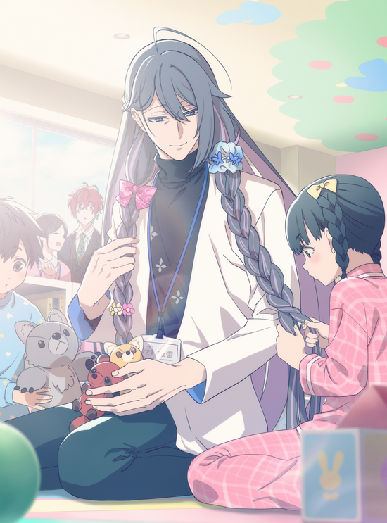 2girls, 3boys, ahoge, antenna_hair, ball, black_hair, black_jacket, black_sweater