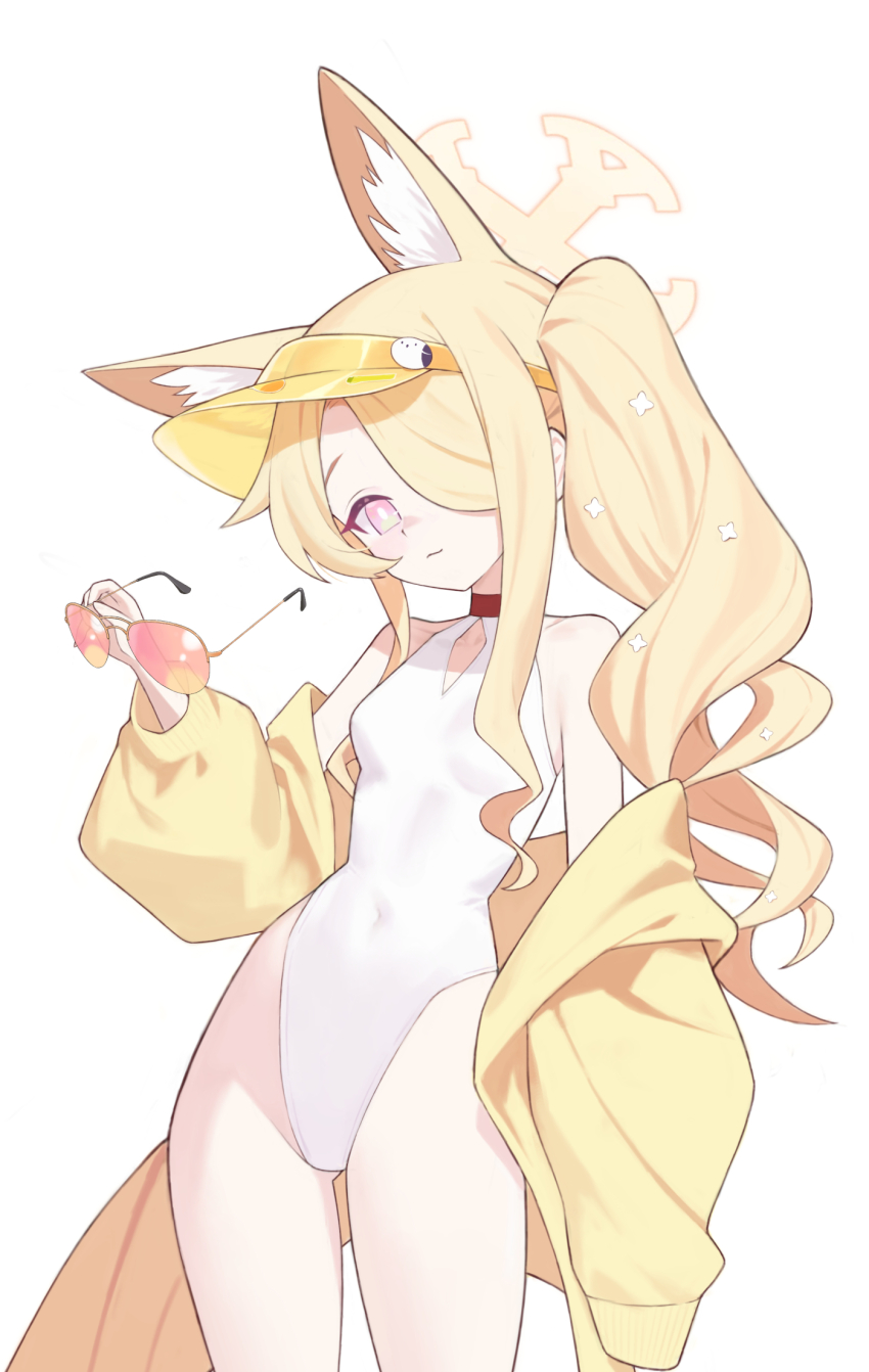 1girl, animal_ear_fluff, animal_ears, blonde_hair, blue_archive, breasts, fox_ears, fox_tail