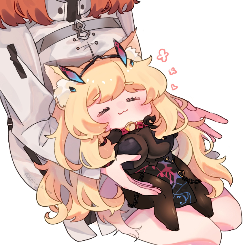 2girls, animal_ear_fluff, animal_ears, barghest_(fate), barghest_(second_ascension)_(fate), bell, blonde_hair, blush