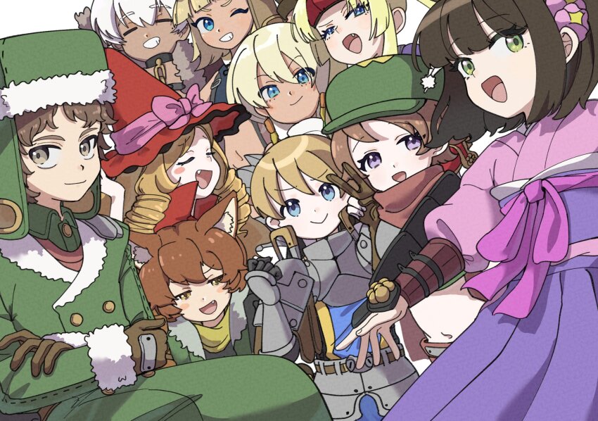 5boys, 5girls, :>, :d, animal_ears, armor, ballista_(sekaiju), ballista_2_(sekaiju)