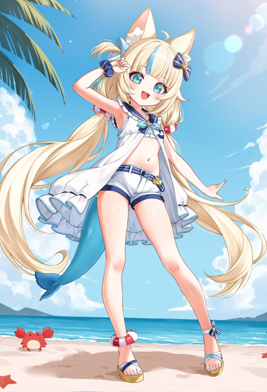 1girl, 4kimizuki, absurdres, ahoge, animal_ear_fluff, animal_ears, armpit_focus, armpits