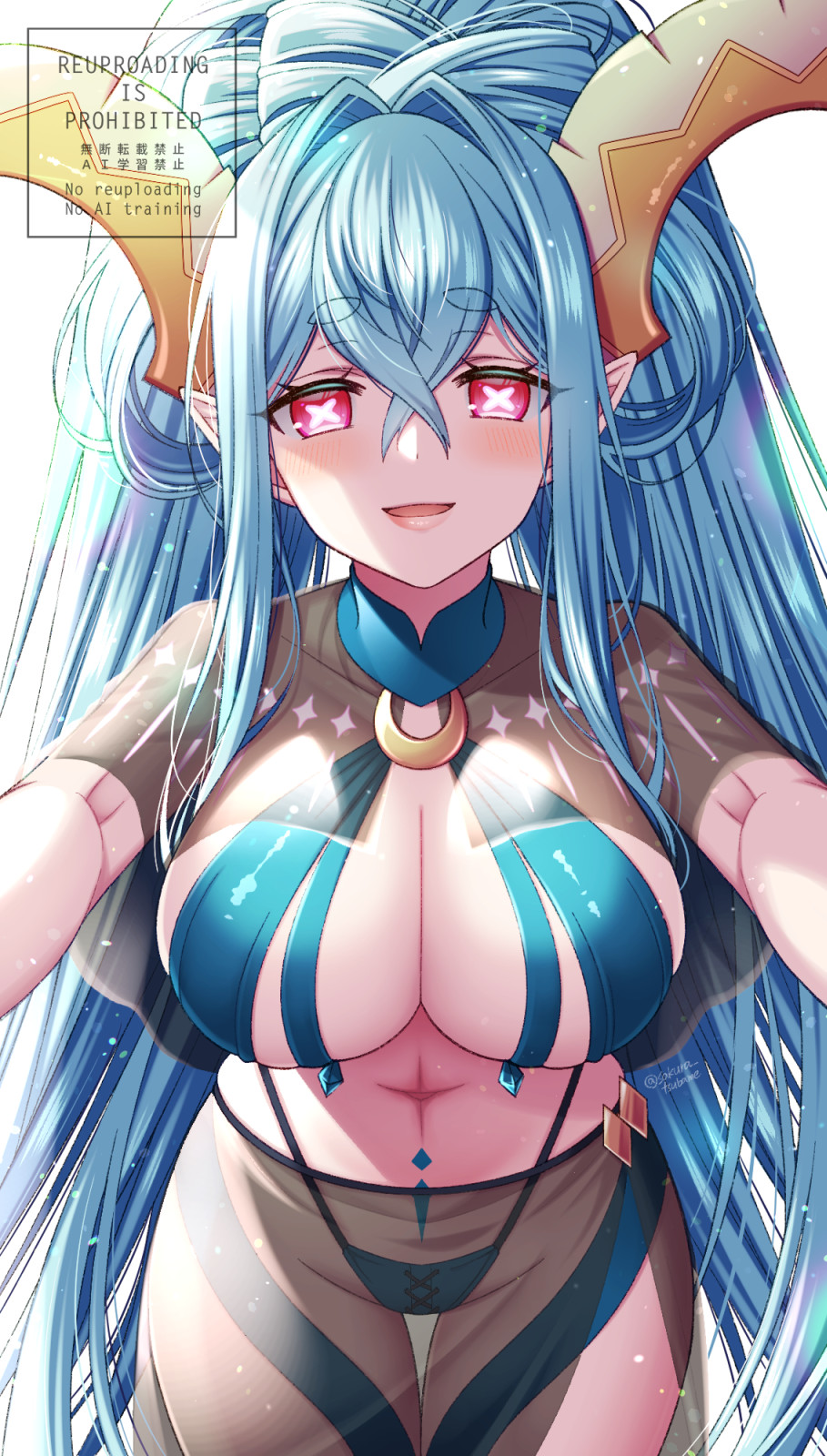 1girl, aqua_hair, bikini, blue_bikini, blush, braid, breasts, capelet