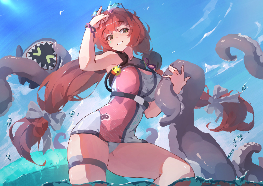 1girl, absurdres, awoodden, bare_shoulders, breasts, green_eyes, highres, long_hair