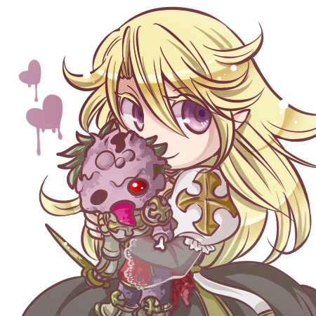 1boy, 1girl, agony_of_royal_knight, arch_bishop_(ragnarok_online), black_dress, blonde_hair, closed_mouth, colored_skin