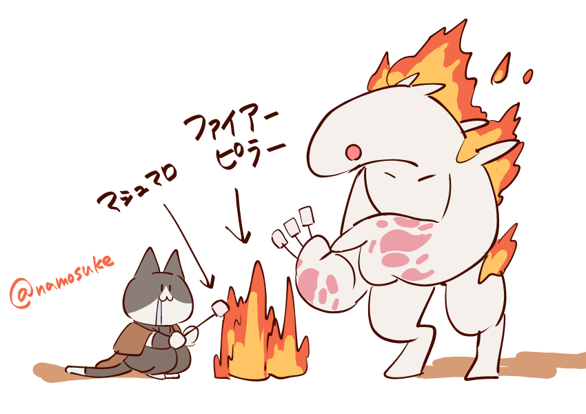 1boy, :3, animal_ears, cat_boy, cat_ears, cat_tail, commentary_request, fire