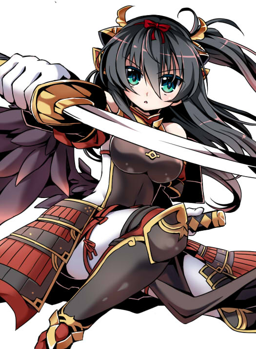 1girl, armor, bare_shoulders, bird_girl, black_hair, black_wings, bodysuit, breastplate