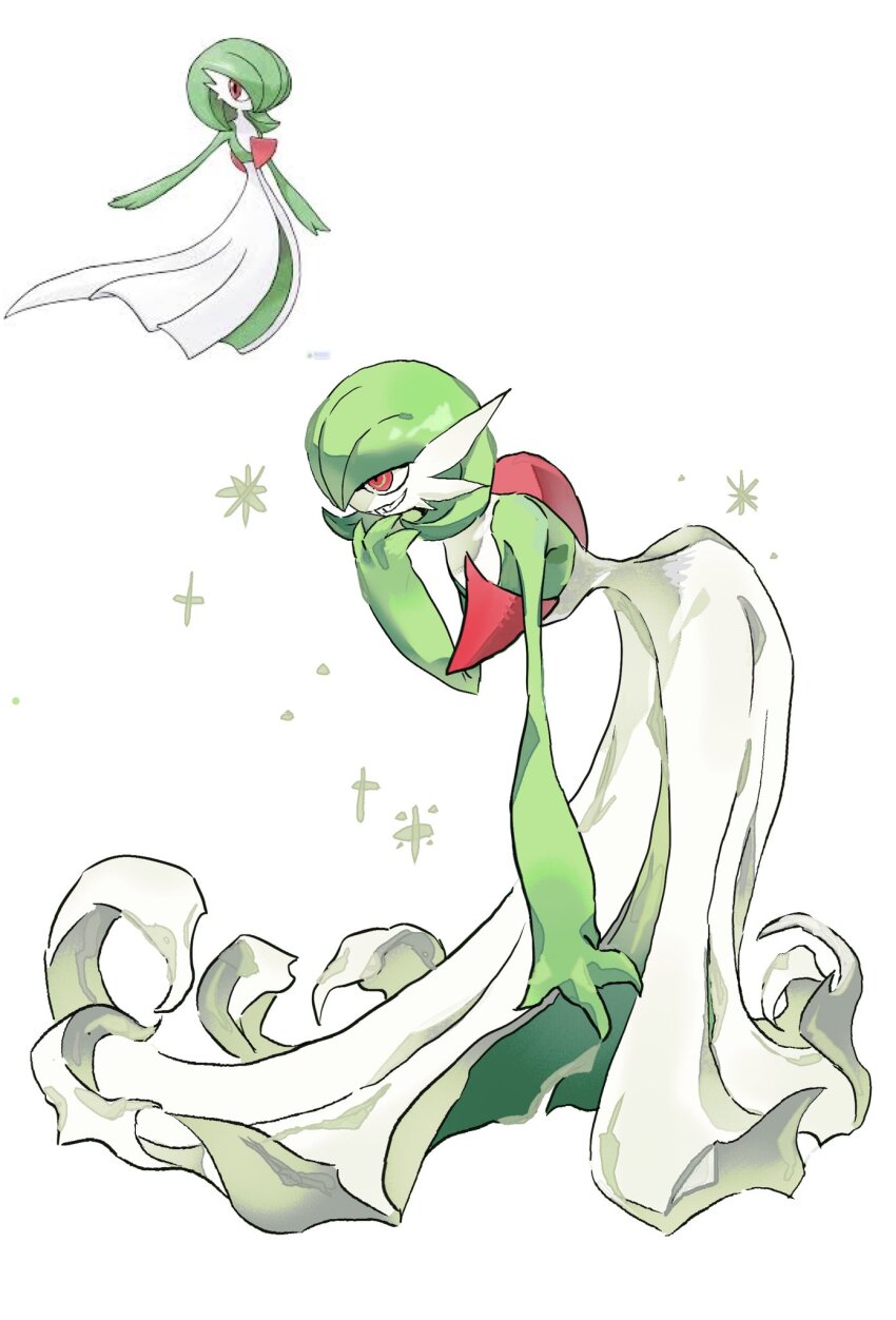 bairizuomeng, bob_cut, colored_skin, dress, gardevoir, gen_3_pokemon, green_hair, green_skin