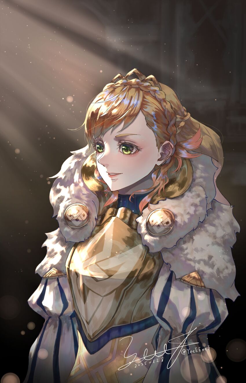 1girl, absurdres, armor, blonde_hair, braid, breastplate, crown_braid, dated