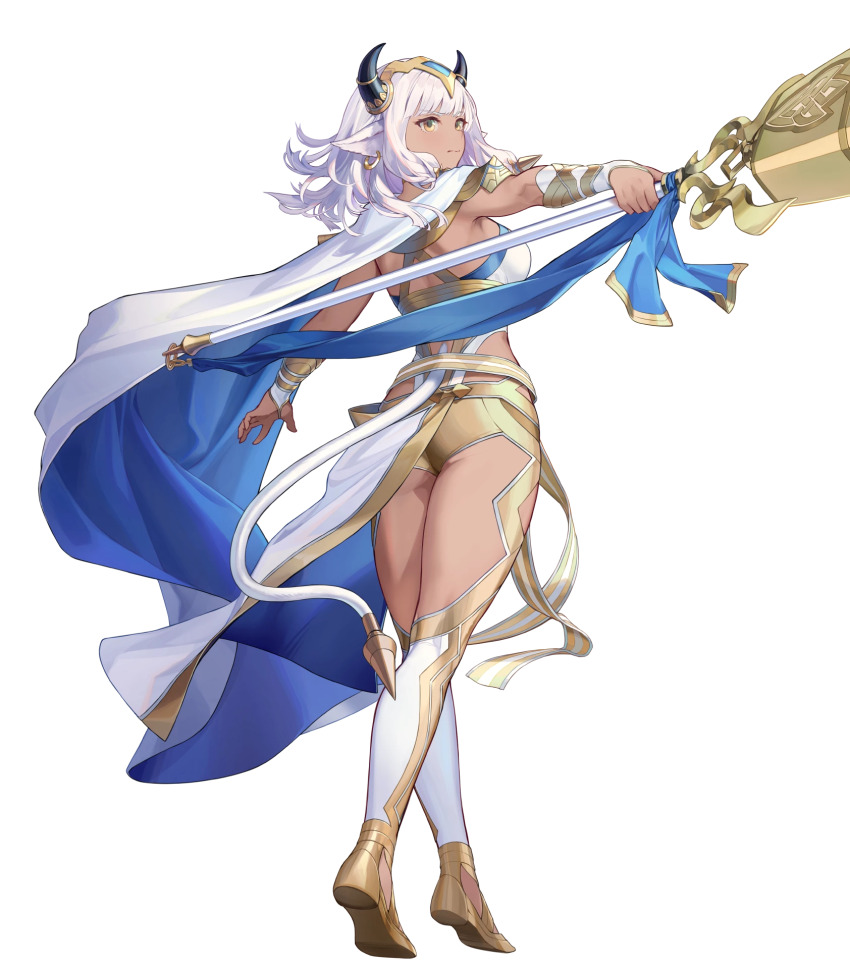 1girl, animal_ears, ash_(borrowed_power)_(fire_emblem), ash_(fire_emblem), ass, attack, blue_cape, breasts