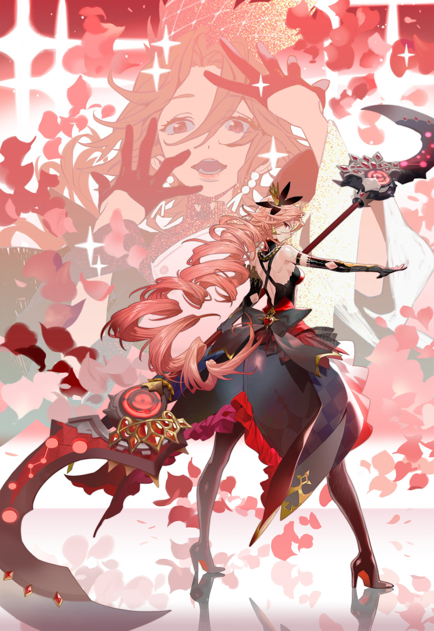 1girl, absurdres, arm_at_side, arm_strap, back_bow, bare_shoulders, black_boots, black_bow