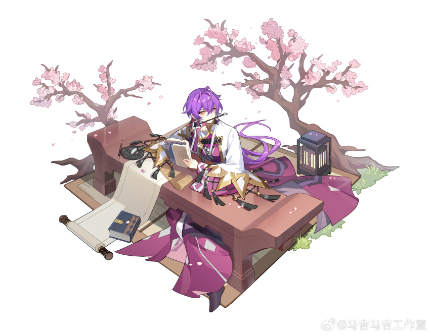 1girl, alternate_costume, antenna_hair, bamboo_slips, black_shoes, book, breasts, butterfly-shaped_pupils