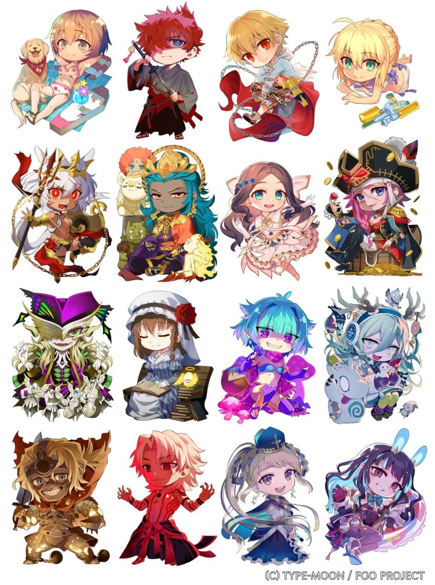 6+boys, 6+girls, ahoge, aned_(fate), animal_ears, antlers, aqua_eyes, aqua_hair