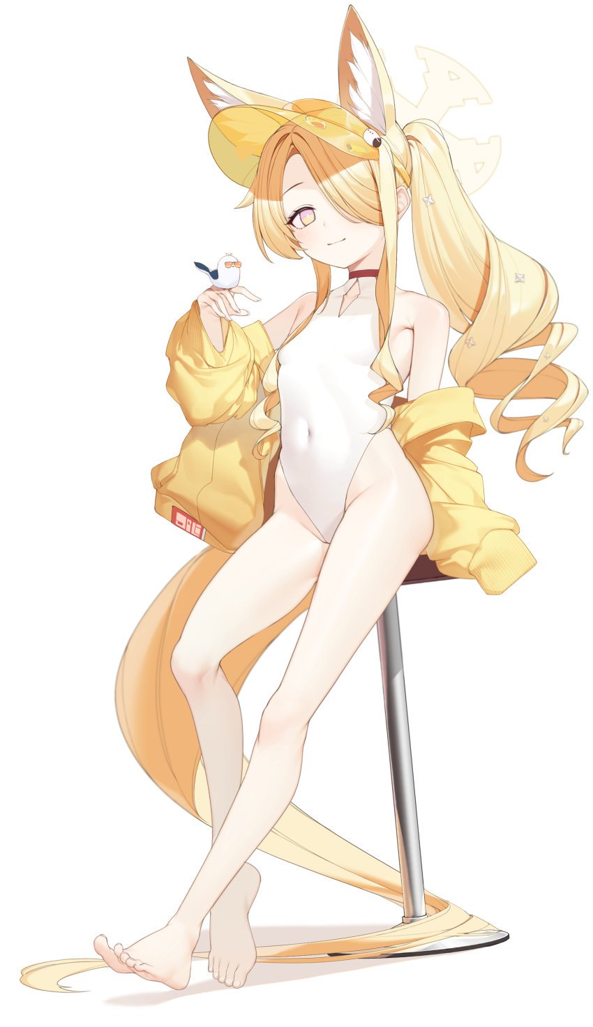 1girl, absurdly_long_tail, absurdres, animal_ear_fluff, animal_ears, bare_legs, bare_shoulders, barefoot