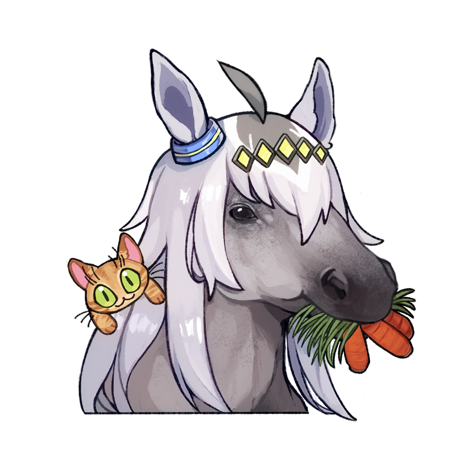 :3, ahoge, animalization, carrot, cat, commentary, cropped_shoulders, eating