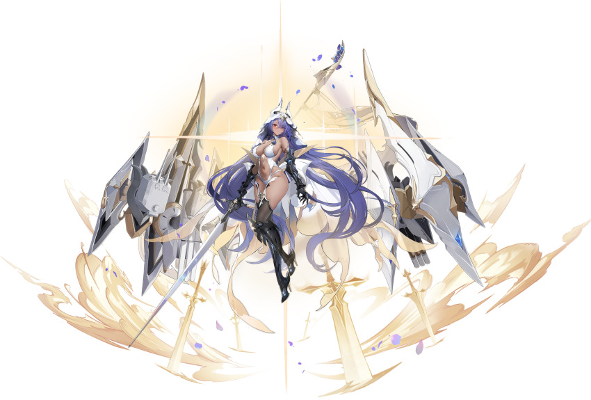 1girl, absurdly_long_hair, absurdres, artist_request, azur_lane, bare_shoulders, black_boots, black_thighhighs