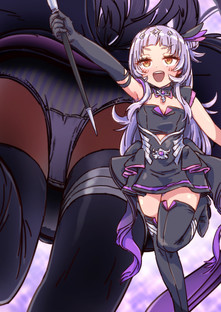 1girl, black_gloves, black_thighhighs, elbow_gloves, fuwa_uneuchi, gloves, hair_ornament, highres