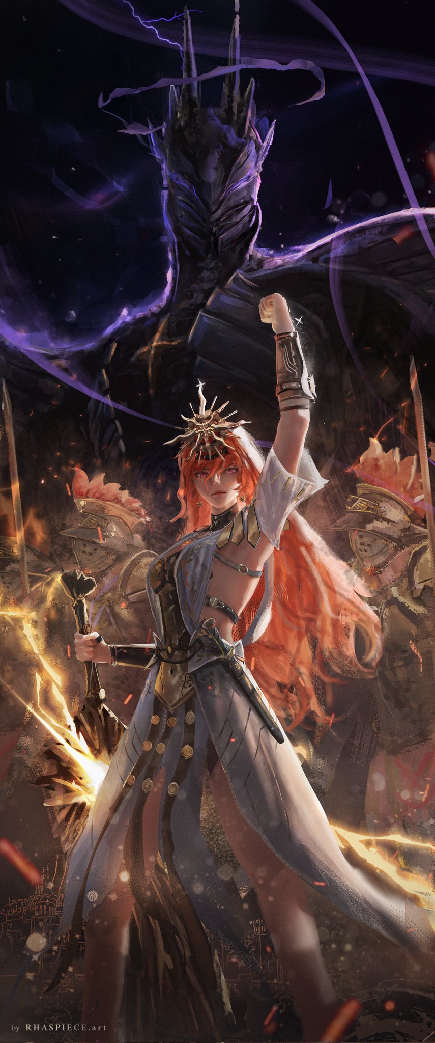 1girl, ancient_greek_clothes, arm_armor, armor, artist_name, augusta_(wuthering_waves), breastplate, breasts