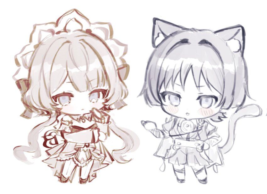 1boy, 1girl, animal_ear_fluff, animal_ears, armor, blunt_bangs, blunt_ends, blush_stickers