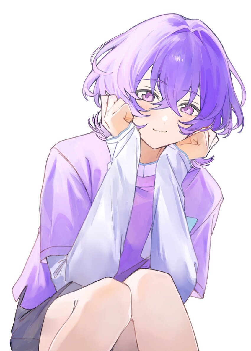 1boy, arm_rest, clenched_hands, closed_mouth, ensemble_stars!, hair_between_eyes, hanamura_fuyume, hands_on_own_face