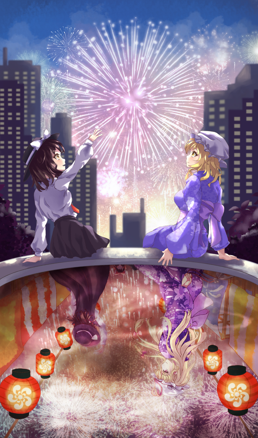 6+girls, absurdres, bag, black_cape, black_hat, blonde_hair, bow, breasts