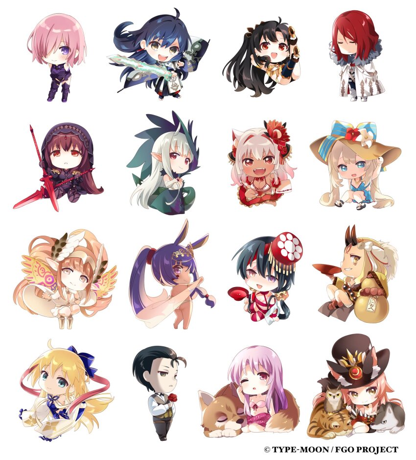 1other, 2boys, 6+girls, ahoge, amenomurakumo-no-tsurugi_(fate), animal_ear_fluff, animal_ears, armlet