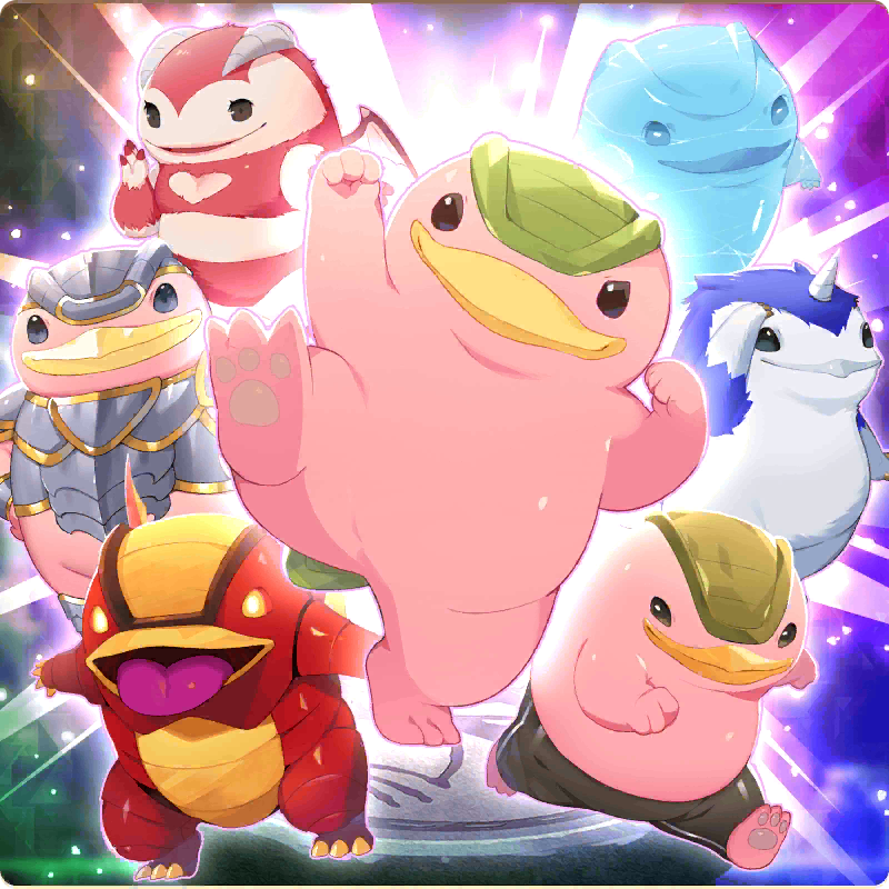 armor, armorcchi_(monster_farm), beak, blue_fur, draco_mocchi_(monster_farm), fake_penguin_(monster_farm), gelatine_(monster_farm), horns, line:_monster_farm, manna_(monster_farm), mocchi_(monster_farm), mocchini_(monster_farm), monster, monster_farm, official_art, pink_fur