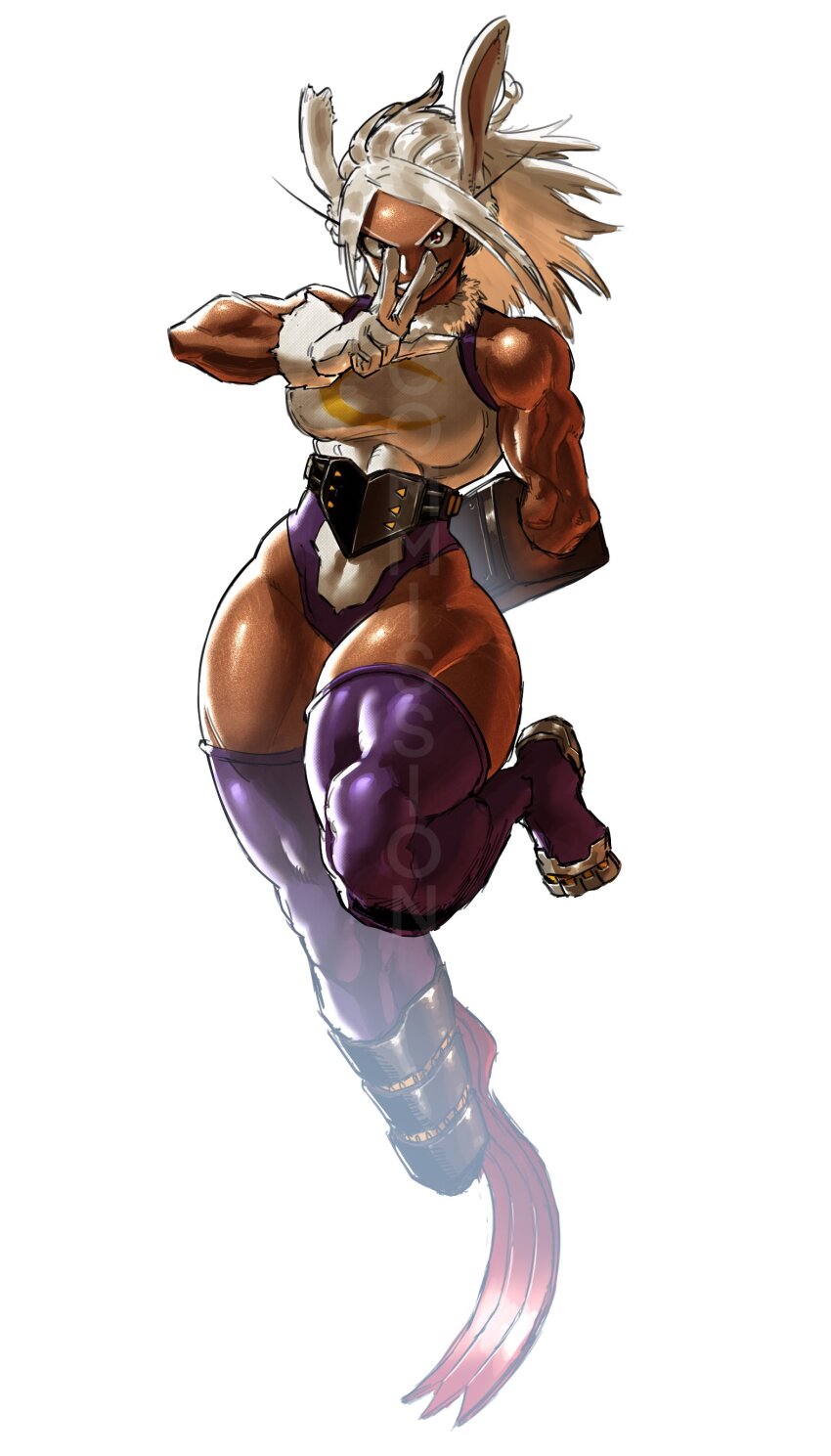 1girl, absurdres, animal_ears, arm_behind_back, bare_shoulders, boku_no_hero_academia, breasts, commentary