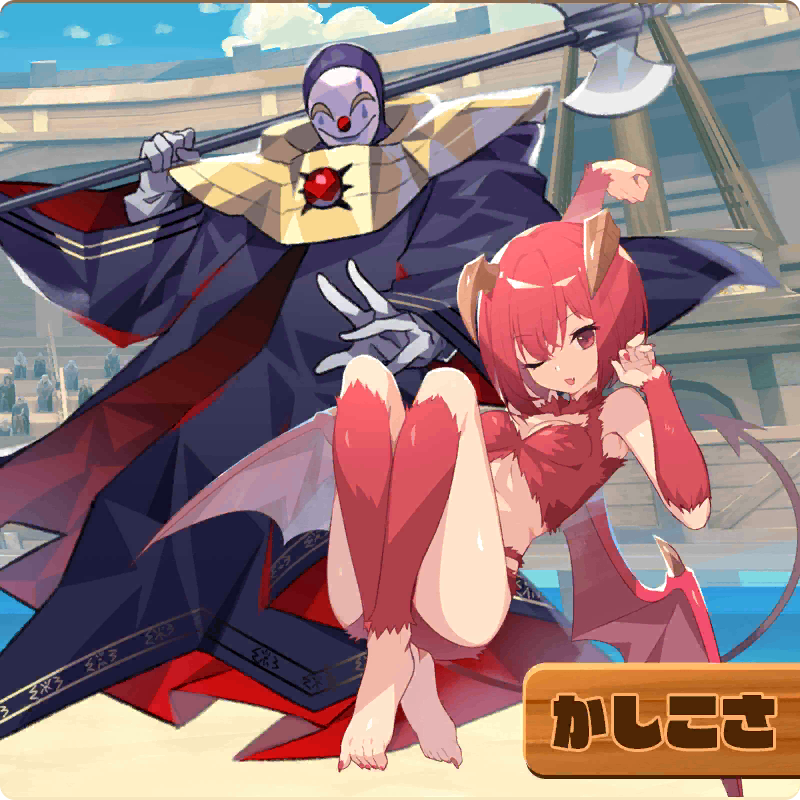 fur_bikini, horns, joker_(monster_farm), line:_monster_farm, mask, monster_farm, monster_girl, official_art