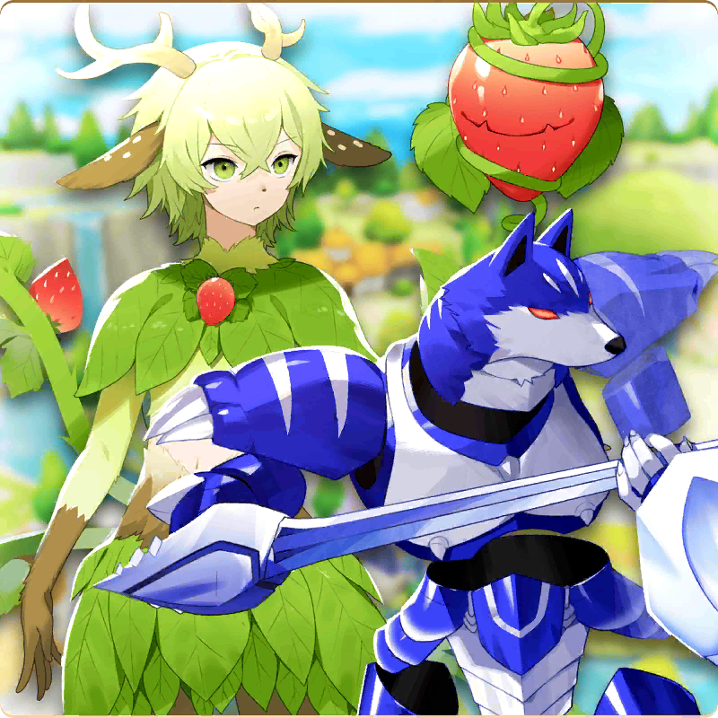 1girl, animal_ears, armor, deer_girl, dullahan, durahan_(monster_farm), enkidu_(monster_farm), food