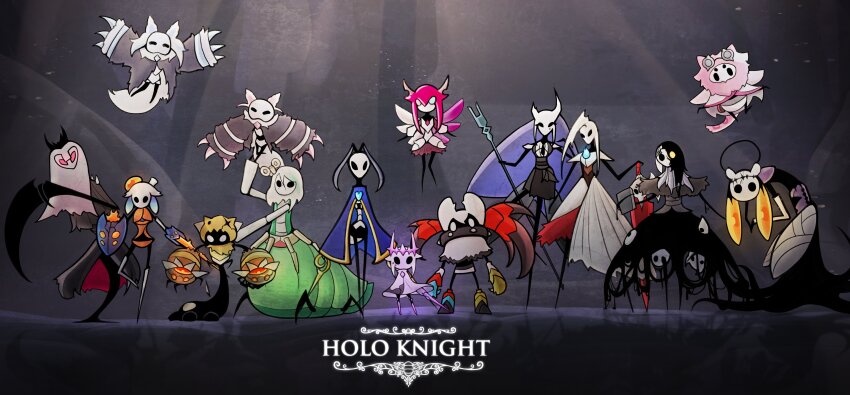 6+girls, absurdres, arthropod_girl, black_dress, black_halo, cecilia_immergreen, claws, cloak