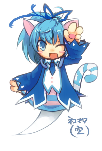 1girl, ahoge, animal_ears, animal_hands, blue_bow, blue_dress, blue_eyes, blue_necktie