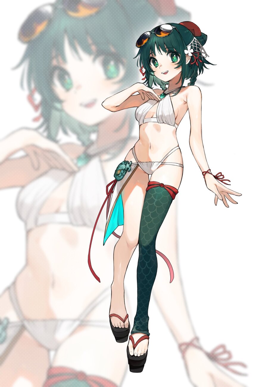 1girl, alternate_costume, bikini, braid, breasts, eyewear_on_head, fate/samurai_remnant, fate_(series)